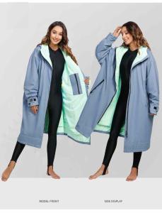 Пончо-плащ утепленный Длинный рукав (M, Голубой)