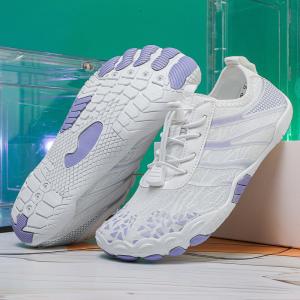 Пляжные рифовые гидротапки с усиленной подошвой и шнуровкой A826 белый фиолетовый