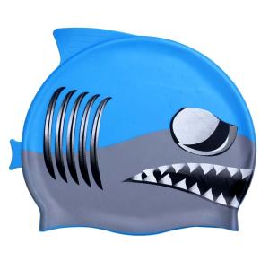 Шапочка для плавания силиконовая детская  "Злая Акула" (Голубой)