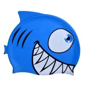 Шапочка для плавания силиконовая детская "Акула с улыбкой" (Голубой)